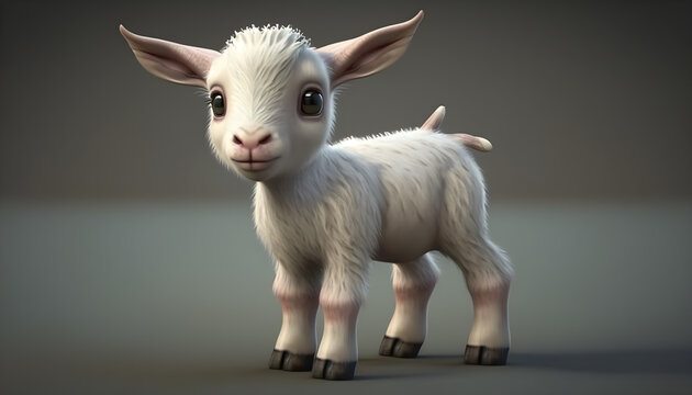 A cute adorable baby goat rendered in the style of children-friendly cartoon animation fantasy style generative ai