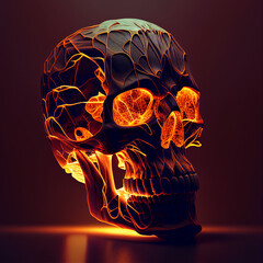human skull with fire inside, Illustration, Art