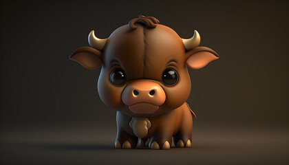 Fototapeta premium A cute adorable baby bull rendered in the style of children-friendly cartoon animation fantasy style generative ai