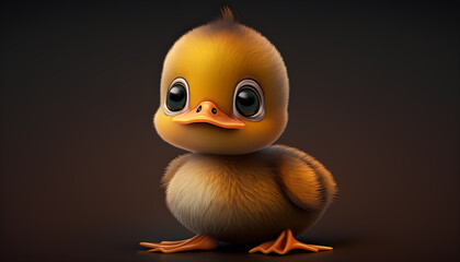 A cute adorable baby duck rendered in the style of children-friendly cartoon animation fantasy style generative ai