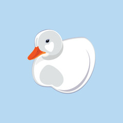 White duck isolated on blue. Vector illustration.