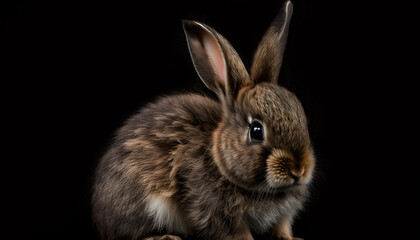 Naklejka premium Portrait of a baby rabbit on a black background generative ai