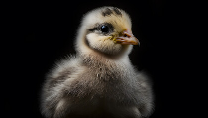 Portrait of a baby hen on a black background generative ai