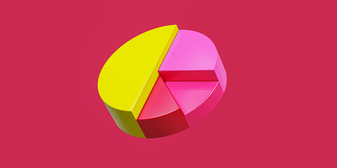 Multicoloured pie chart, round infographic on Viva Magenta background, 3d render 2023