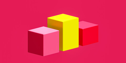 Fototapeta premium Colourful Square Cube Platform Podium on Viva Magenta background, 3d render 2023