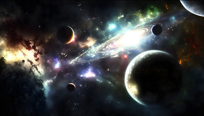 Obraz na płótnie Canvas vue de l'espace, planètes et galaxie, généré par IA