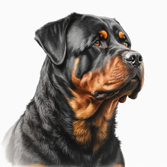 Obraz premium Beautiful big rottweiler breed dog portrait isolated on white close-up, lovely home pet, ai generative