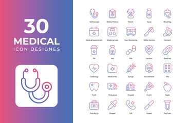 Medical icons Related Objects and Elements. Vector Illustration Collection. creative Icons Set. stock illustration