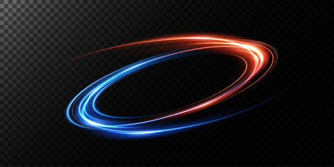 Abstract beautiful light background. Magic sparks on a dark background. Mystical stripes of red and blue speed lines, glitter effect. The glow of cosmic rays. Neon lines of speed and fast wind. 