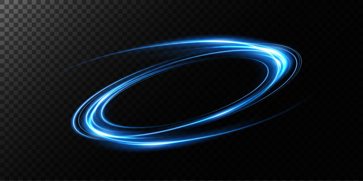 Magic portals on the night scene. Blue round holograms with rays of light and sparkles. Glowing futuristic teleport tunnel with copy space on black background.