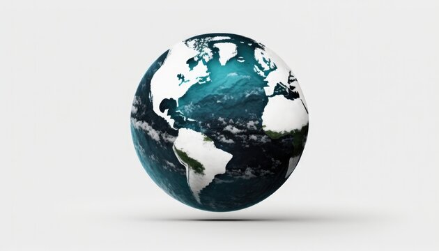3D earth globe, minimalist color,  planet render,  isolated on white background, AI 