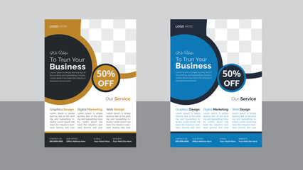 Obraz premium poster flyer pamphlet brochure cover design layout space for photo background, Business Flyer Layout in Two Colors, Corporate business cover and back page a4 flyer design template for print, Busines