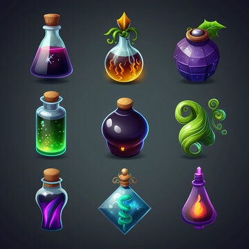 Elemental Forces - set of icons for MMORPG game created by AI