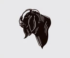 Fotobehang BLACK BOER GOAT HEAD LOGO, silhoutte of great ram face vector illustrations © nenk123