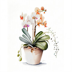 potted plant orchid watercolor
