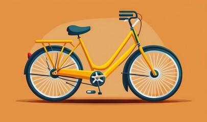  a yellow bicycle with a black seat on an orange background.  generative ai
