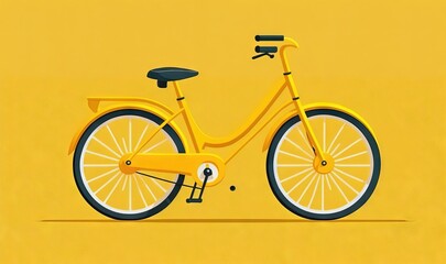  a yellow bicycle with a black seat on a yellow background.  generative ai