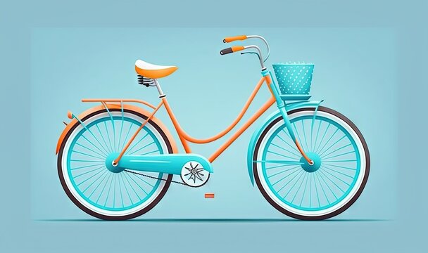  a blue and orange bicycle with a basket on the front.  generative ai