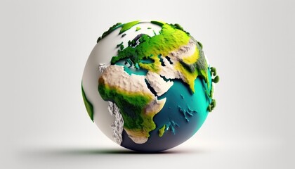 Fototapeta premium earth globe on white, relief 3D render, AI