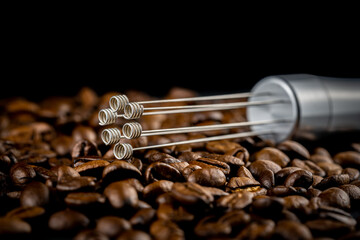 WDT coffee tool with  shiny finish. Barista tool for properly distribute ground coffee in the porta filter.
