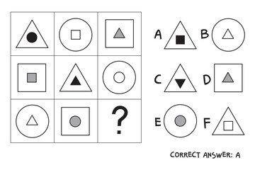 Logical tasks. IQ test. Choose correct answer. Educational game for children. Vector illustration. Isolated on white background - obrazy, fototapety, plakaty