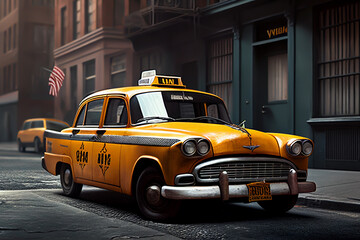 Taxis of New York City. Vintage yellow New York taxi, NYC, USA. yellow taxi taxi car on streets of New York.