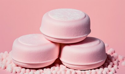  a pile of pink marshmallows on a pink background.  generative ai