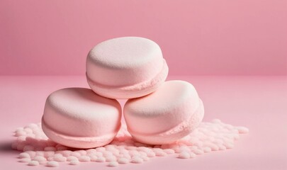 Obraz na płótnie Canvas a pile of marshmallows on a pink background. generative ai