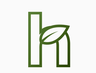 small line letter h with leaf. creative eco logo. eco friendly, ecology and environment symbol