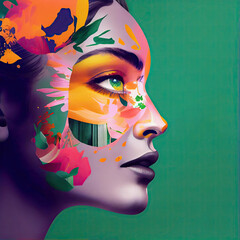 a woman's face with colorful paint splashs on it and the words, fara whih