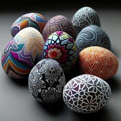 easter eggs painted with different patterns and colors, on a black background photo by the author's facebook page