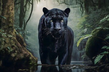 Black Panther in a jungle | Ai Generated animal illustrations/backgrounds/wallpapers |