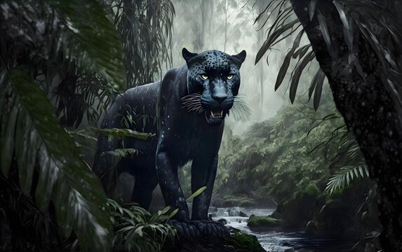 Black Panther lurking in the jungle | Ai Generated animal illustrations/backgrounds/wallpapers |
