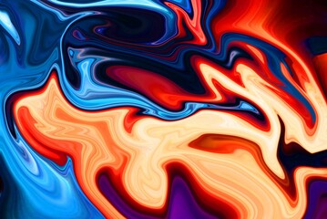 Abstract red blue and yellow gradient wave liquid background. Neon light curved lines and geometric shape with colorful graphic design.
