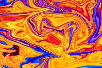 Hand Painted Background With Mixed Liquid Blue, Red, Orange Paints. Abstract Fluid Acrylic Painting. Marbled Colorful Abstract Background. Liquid Marble Pattern.