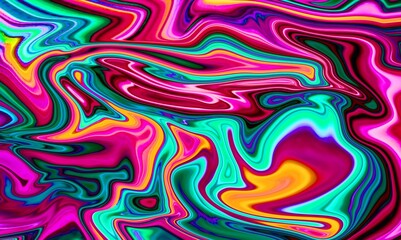 Hand Painted Background With Mixed Liquid Blue, Yellow And Red Paints. Abstract Fluid Acrylic Painting. Marbled Colorful Abstract Background. Liquid Marble Pattern.
