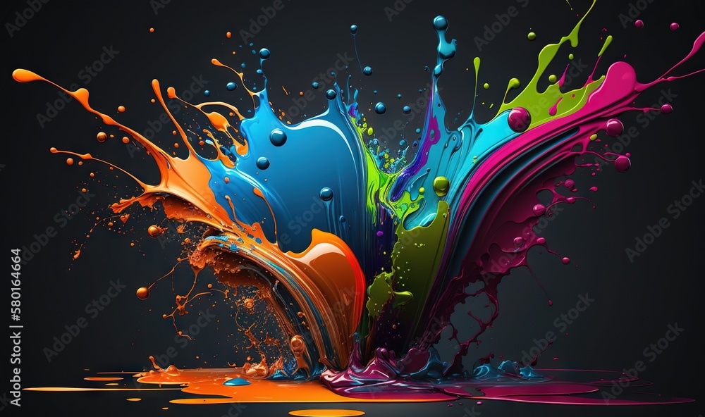 Poster a colorful splash of paint on a black background with a black background. generative ai