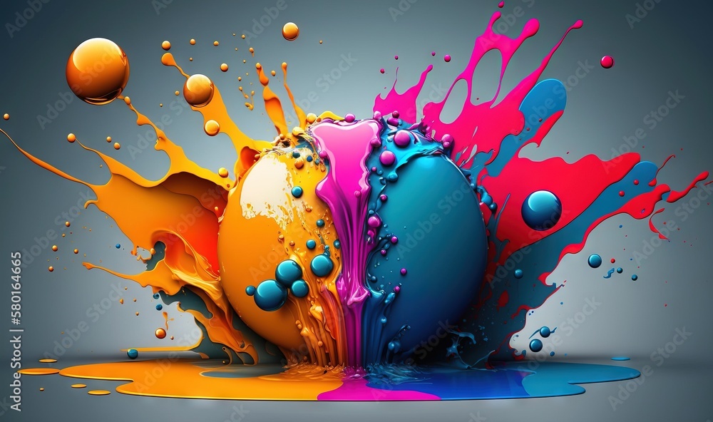 Poster a colorful splash of paint on a gray background with a black background. generative ai