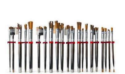  a bunch of brushes lined up next to each other on a white surface.  generative ai