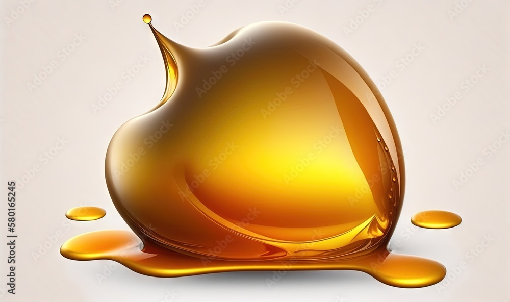 Poster a drop of oil on top of a liquid bottle with a drop of liquid on the bottom. generative ai