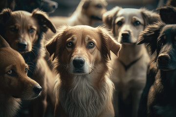 A pack of stray dogs is watching us. Generative AI.