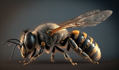  a close up of a bee on a black background with a blue background.  generative ai