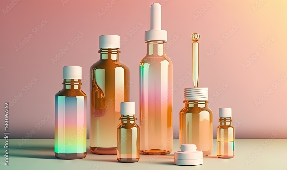 Poster a group of bottles with a toothbrush in one of them. generative ai