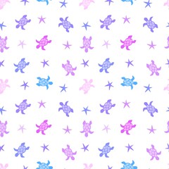 Animals cartoon seamless turtle and water ocean waves pattern for wrapping paper and linens and fabrics