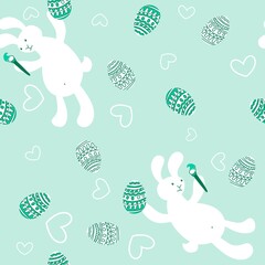 Cartoon animals seamless Easter eggs and rabbit and paint bunnies pattern for wrapping paper and kids clothes print