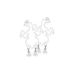 monochrome line art illustration of hens