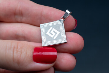 Silver pendant necklace, vintage jewelry concept, promotional photo for an online jewelry store