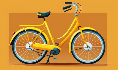 Fototapeta premium a yellow bicycle with a basket on the front wheel and a basket on the back wheel. generative ai