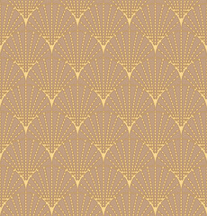 Art Deco dotted fan pattern. Luxury gold and beige geometric decor. 