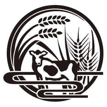 家紋風デザイン / 稲と麦と牛